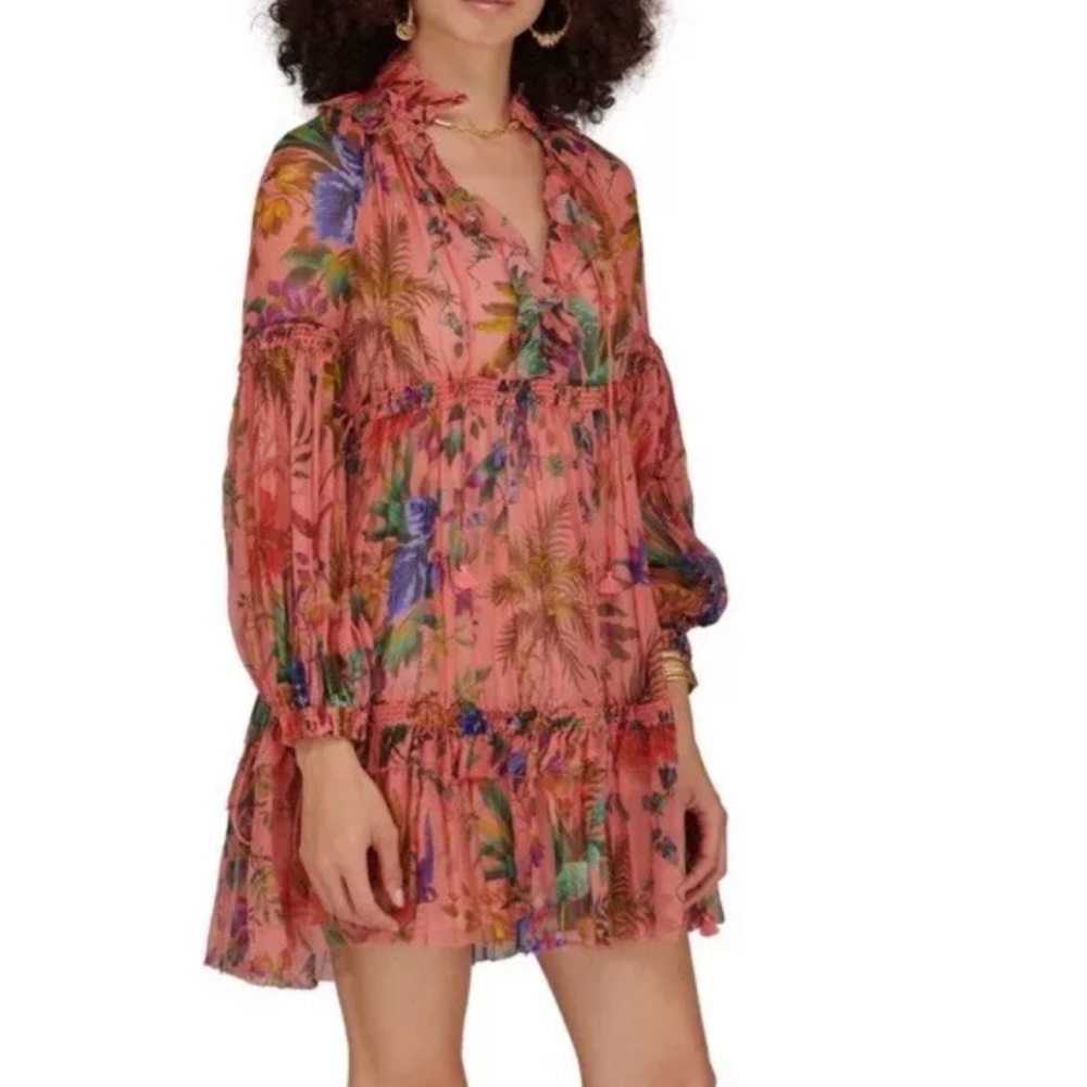 NWT Zimmermann Tropicana Lantern Mini Dress Coral Floral Size 3